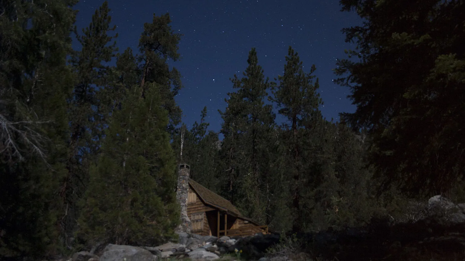 Mineral King cabin by moonlight