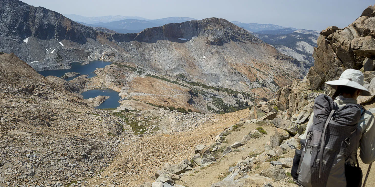 Just below Red Peak Pass on the west side, Upper Ottoway Lake on the left