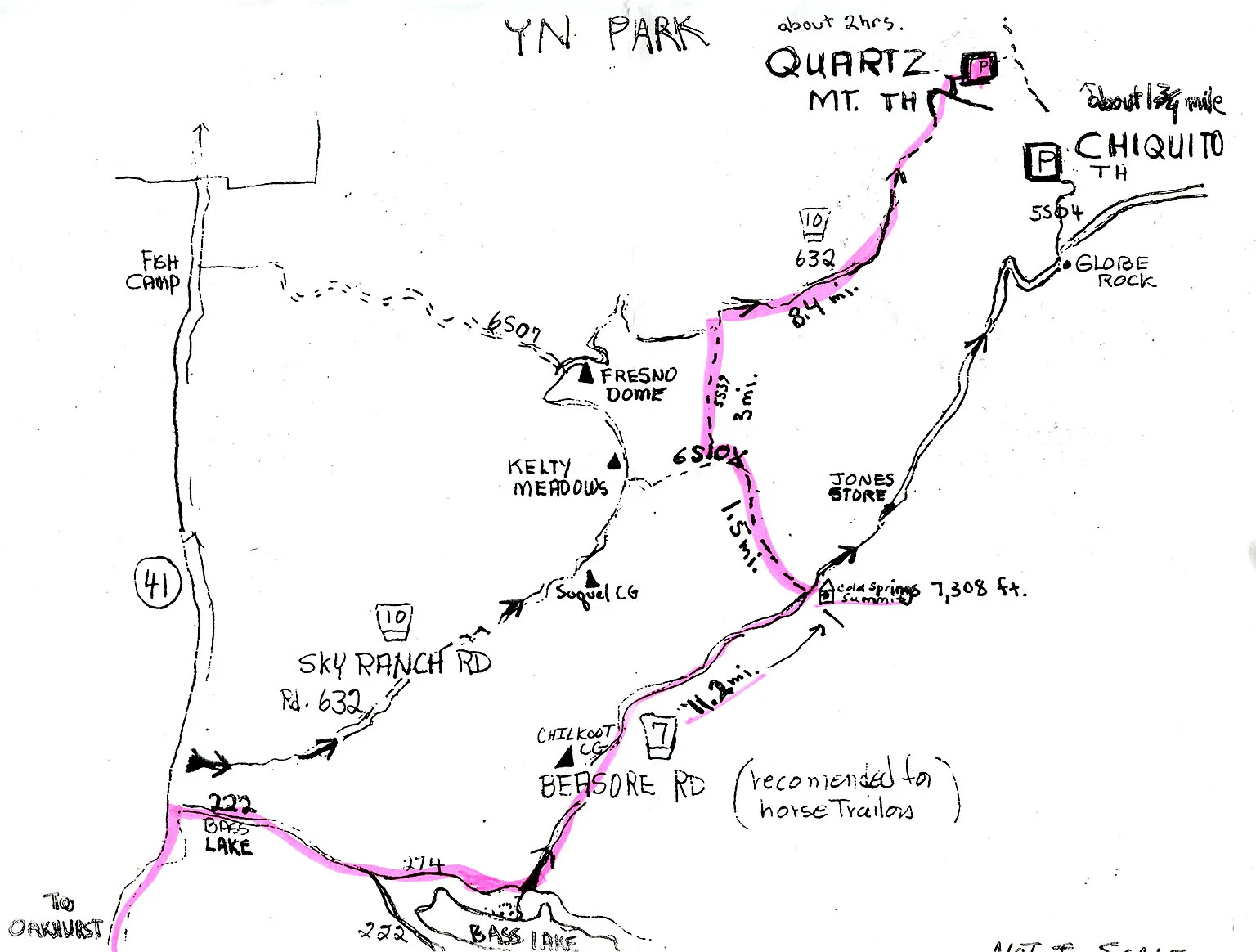Driving directions to Quartz Mountain trailhead as of August 2016