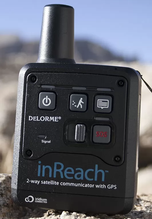 The DeLorme inReach on a rock above Guitar Lake in the Mt. Whitney area