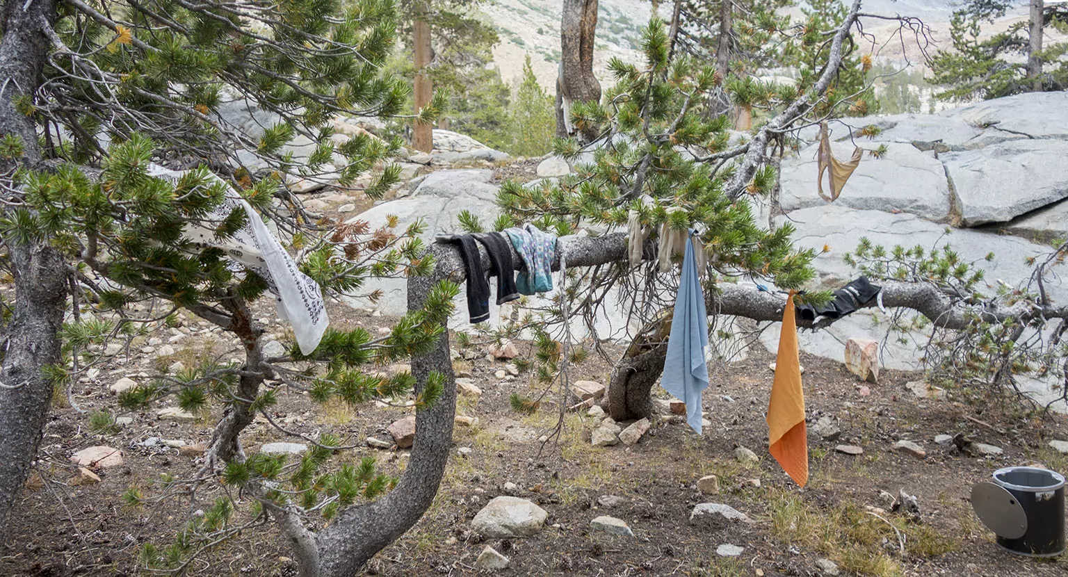 PackTowls and other items drying around Lower Ottoway Lake