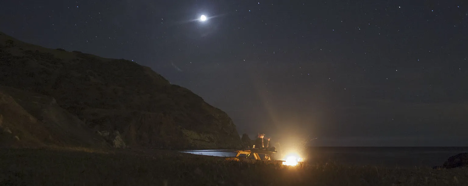 Moonlight and campfire at Parson