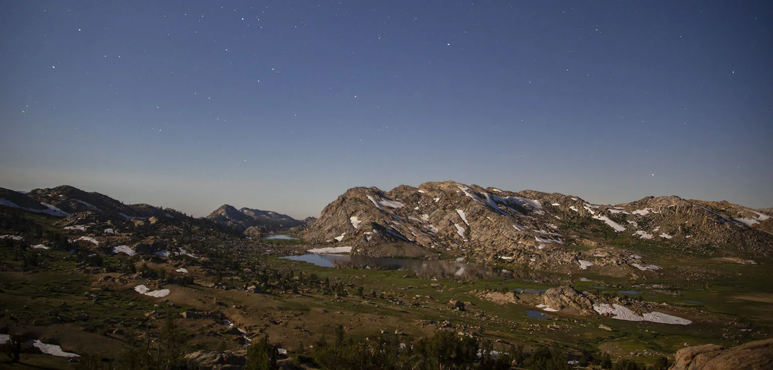 The view south-west by moonlight (Emigrant Meadow Lake and Middle Emigrant Lake)