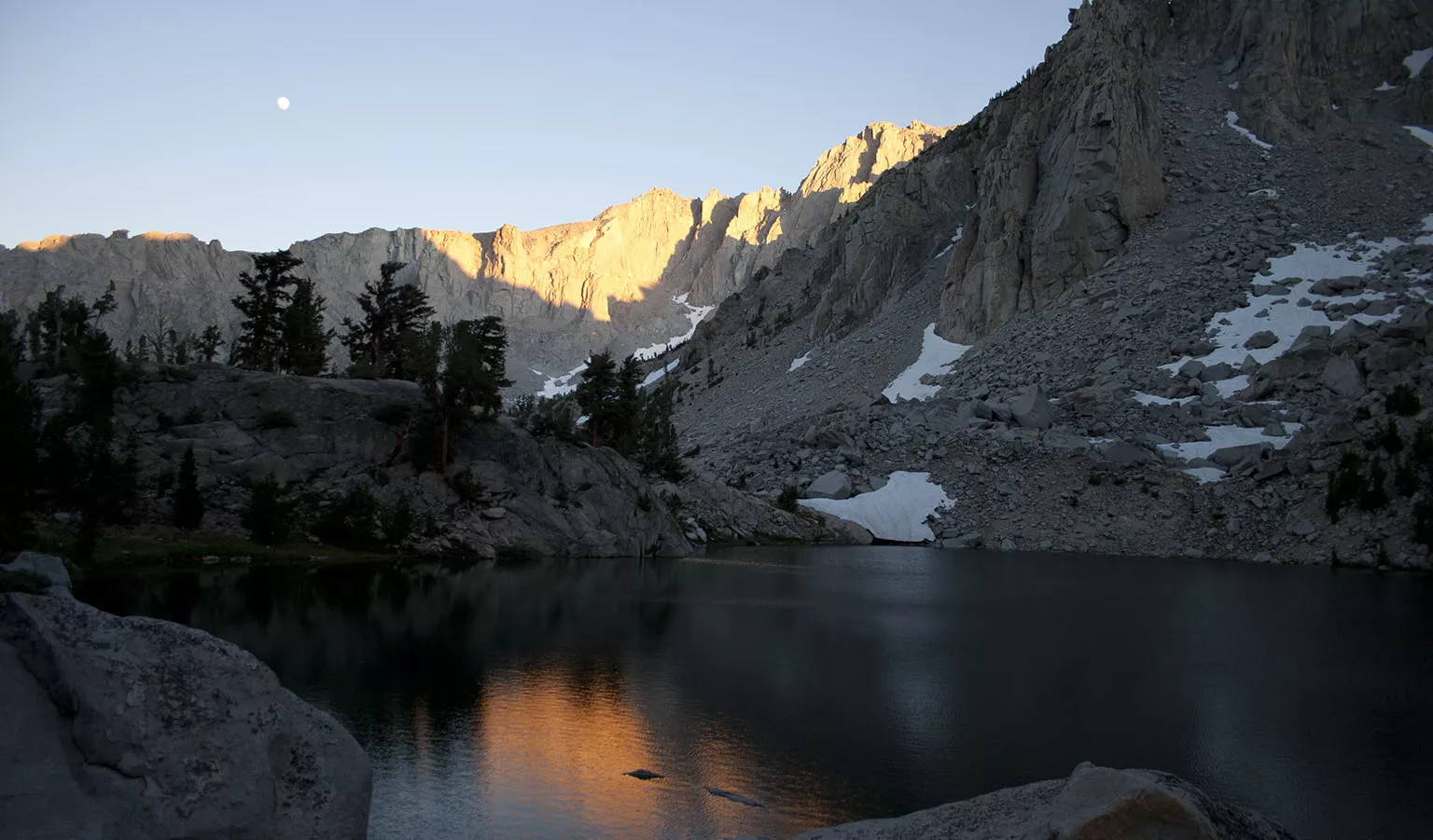 Heart Lake before sunset. Our camp was on the boulder left of center