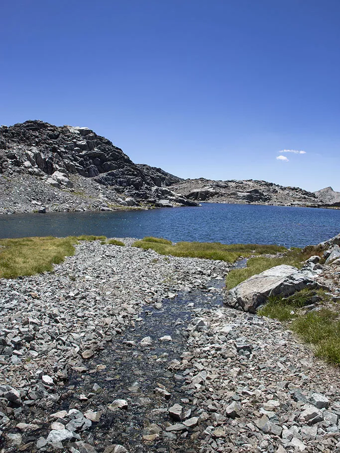 The lower, smaller lake and its inlet