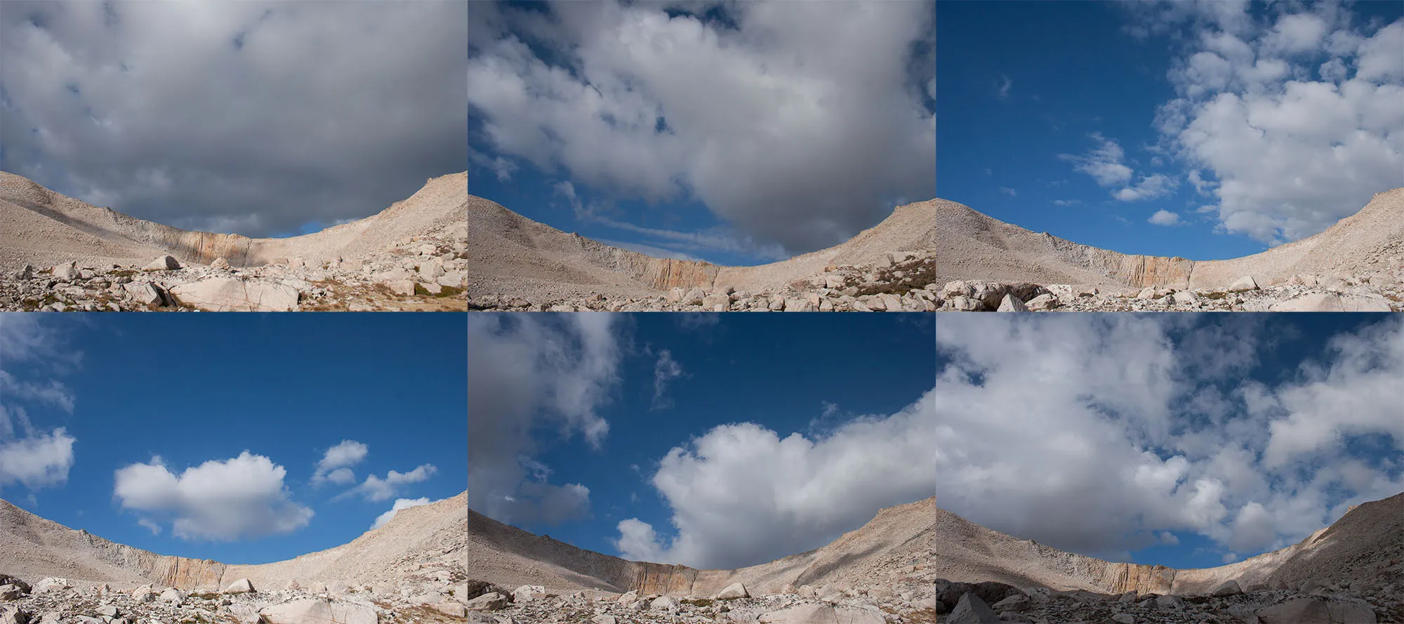 The same rock face between Cirque Peak and New Army Pass, pictures taken within half an hour