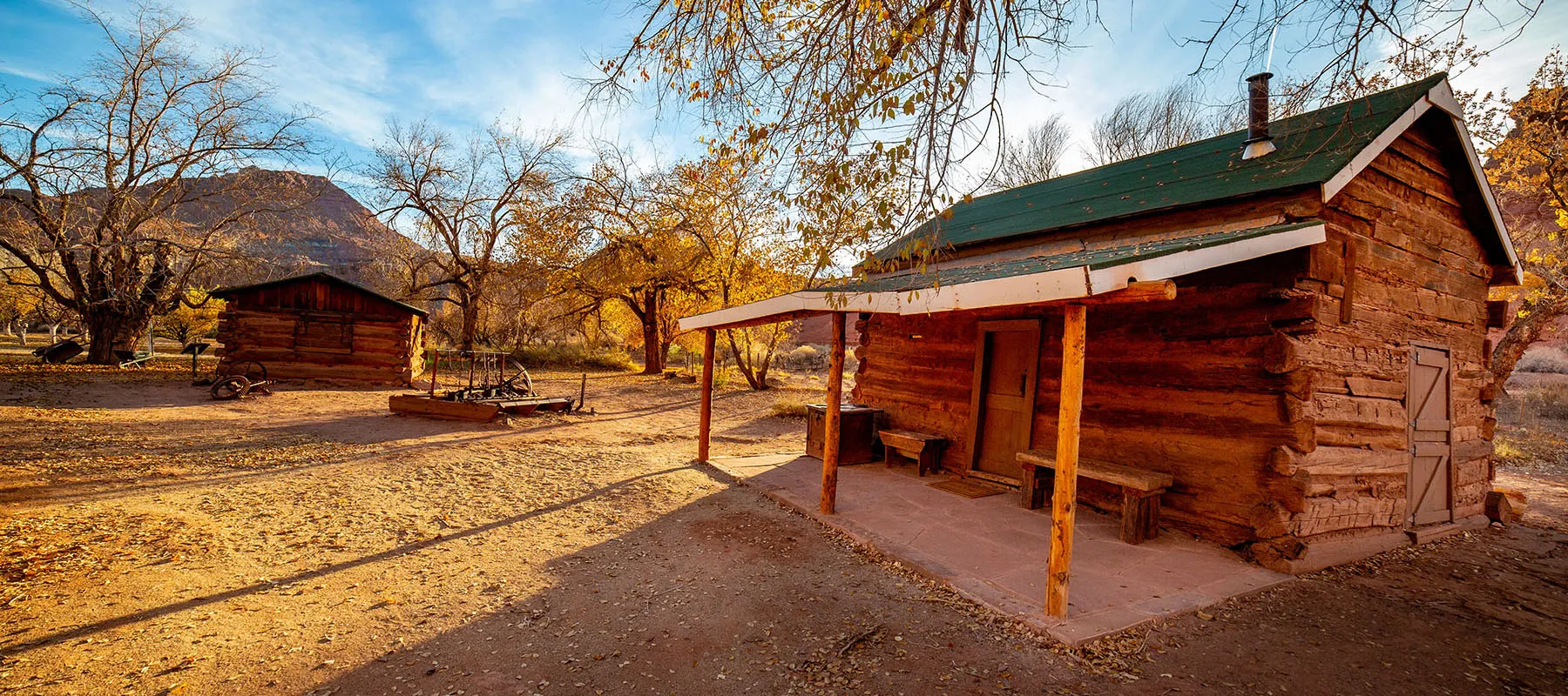 Restored cabins at the Lonely Dell Ranch
