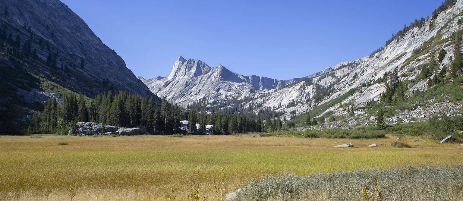 Ranger Meadow, looking south-west. Big Bird Lake is up in the cirque to the right.