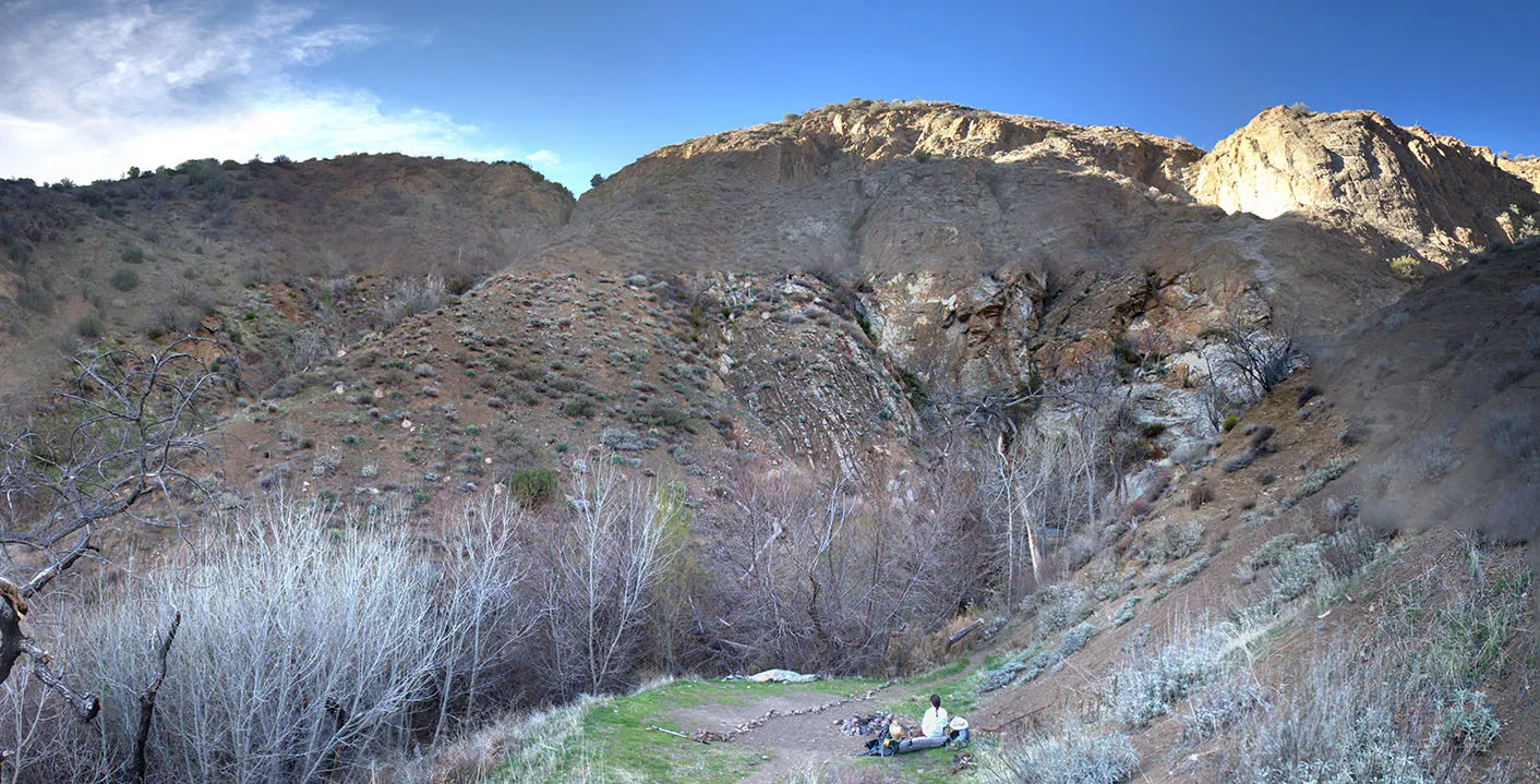 Panorama of our campsite just below Willett Hot Springs.